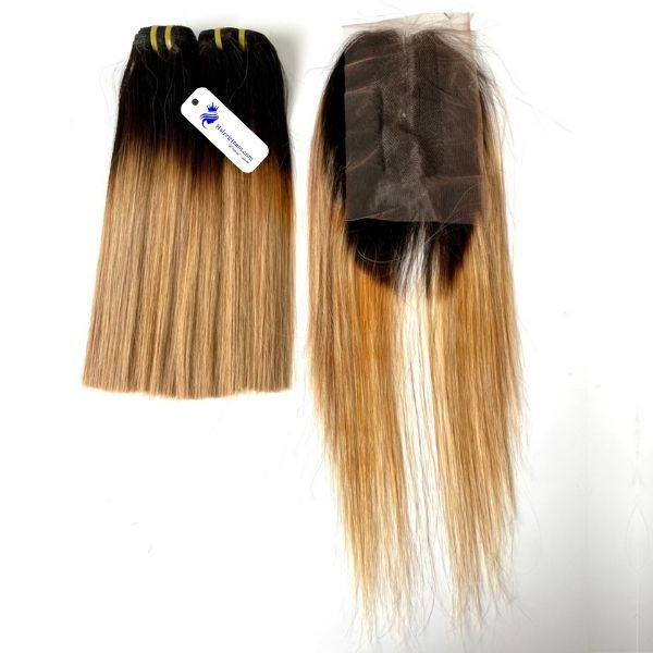 Vietnamese Straight Ombre Black - Blonde Lace Closure